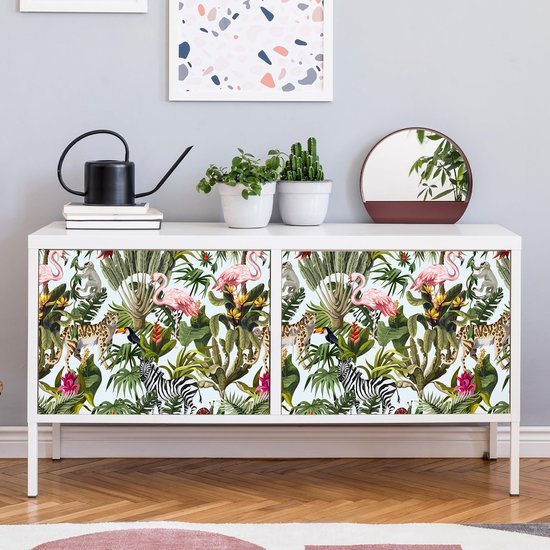 Unyqoos® Tropisch zelfklevend fotobehang met jungle dieren en bloemenpatroon