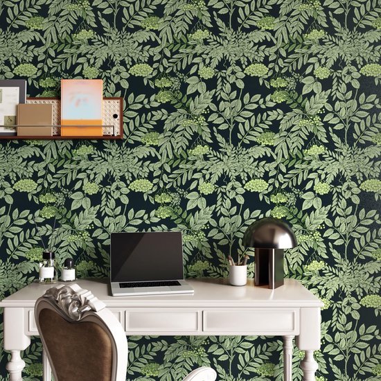 Unyqoos® en zwart jungle wandbehang met zelfklevende meubelfolie voor interieur