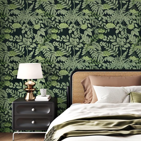 Unyqoos® en zwart jungle wandbehang met zelfklevende meubelfolie voor interieur