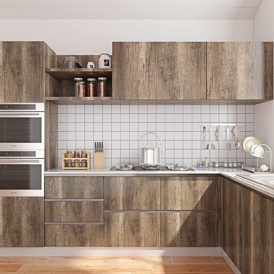 Unyqoos® Zelfklevende Houtlook Folie voor Muren en Meubels, 60cm x 5m, Lichtbruine Beukenhout Stijl