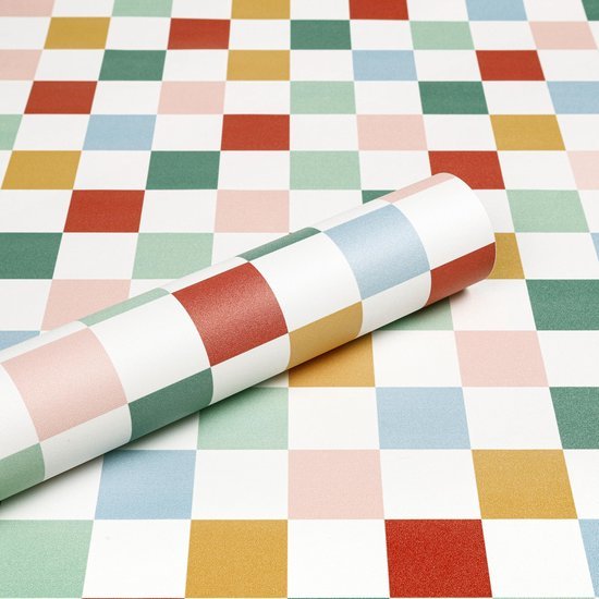 Unyqoos® Kleurrijk zelfklevend behang met schaakbordpatroon voor kinderkamers