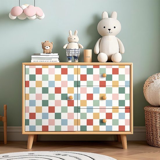 Unyqoos® Kleurrijk zelfklevend behang met schaakbordpatroon voor kinderkamers