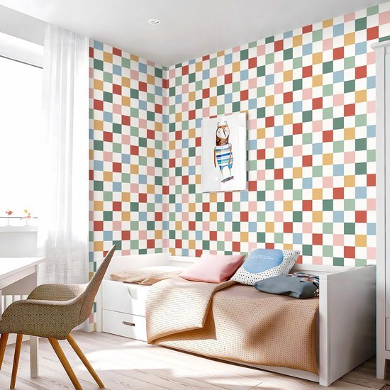 Unyqoos® Kleurrijk zelfklevend behang met schaakbordpatroon voor kinderkamers