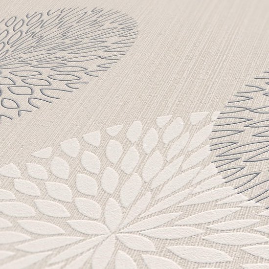 Unyqoos® Vliesbehang met abstract bloemendesign en metallic accenten in beige tint