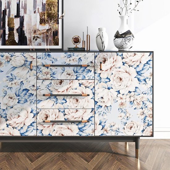 550x550-17534.jpg Unyqoos® Zelfklevend bloemenbehang in blauw en roze voor veelzijdige interieurdecoratie