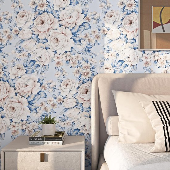 550x550-17537.jpg Unyqoos® Zelfklevend bloemenbehang in blauw en roze voor veelzijdige interieurdecoratie