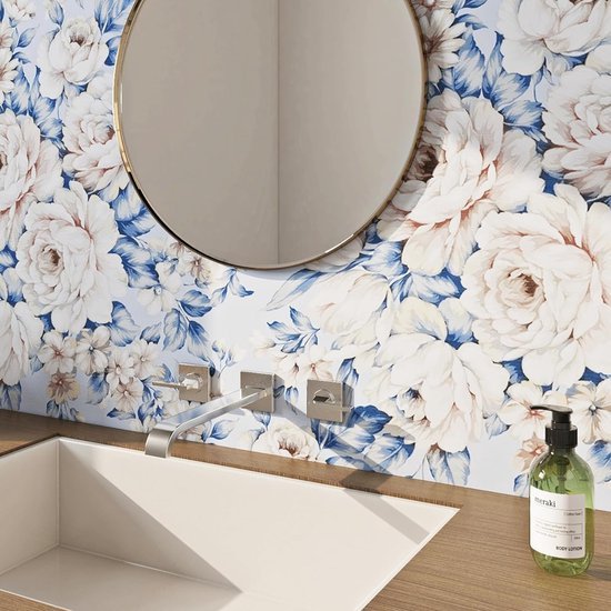 550x550-17538.jpg Unyqoos® Zelfklevend bloemenbehang in blauw en roze voor veelzijdige interieurdecoratie
