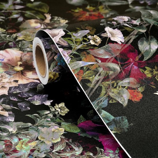 550x550-17591.jpg Unyqoos® Zelfklevend donker bloemenbehang met romantische rozen en wilde bladeren