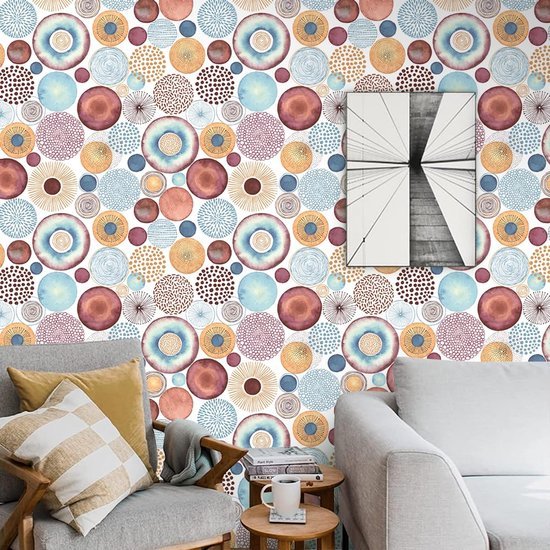 Unyqoos® Waterdichte, zelfklevende vinylbehangrol met abstract cirkelpatroon