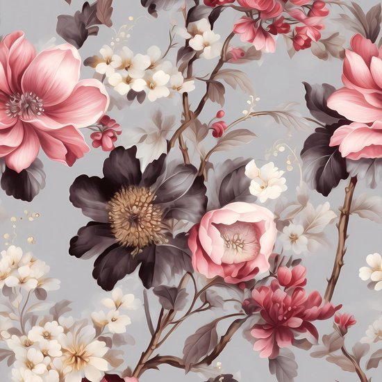 550x550-17638.jpg Unyqoos® Vintage bloemenbehang in grijs en roze voor sfeervolle interieurdecoratie