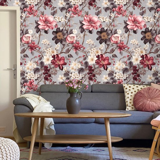 550x550-17639.jpg Unyqoos® Vintage bloemenbehang in grijs en roze voor sfeervolle interieurdecoratie