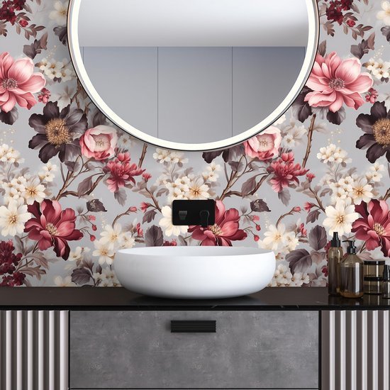 550x550-17642.jpg Unyqoos® Vintage bloemenbehang in grijs en roze voor sfeervolle interieurdecoratie
