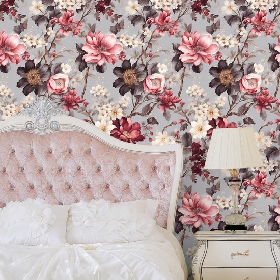 550x550-17645.jpg Unyqoos® Vintage bloemenbehang in grijs en roze voor sfeervolle interieurdecoratie