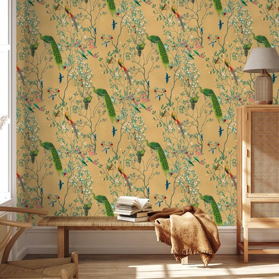 550x550-17648.jpg Unyqoos® Vintage bloemenbehang met tropische vogels en bladeren voor interieurdecoratie