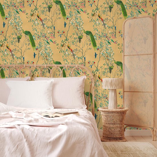 550x550-17650.jpg Unyqoos® Vintage bloemenbehang met tropische vogels en bladeren voor interieurdecoratie