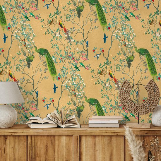 550x550-17652.jpg Unyqoos® Vintage bloemenbehang met tropische vogels en bladeren voor interieurdecoratie