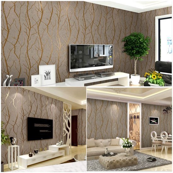 Unyqoos® Modern gestreept vliesbehang met 3D reliëf voor woonkamer en meer, bruin