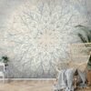 Unyqoos® Groot modern fotobehang met mandala motief in blauw en beige tinten