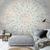 Unyqoos® Groot modern fotobehang met mandala motief in blauw en beige tinten