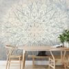 Unyqoos® Groot modern fotobehang met mandala motief in blauw en beige tinten