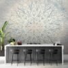 Unyqoos® Groot modern fotobehang met mandala motief in blauw en beige tinten
