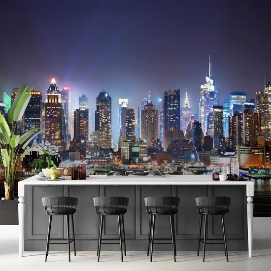 Unyqoos® Kleurrijk fotobehang met skyline van New York voor woonkamer en slaapkamer 352 x 250 cm