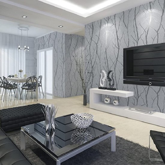 Unyqoos® Modern grijs vliesbehang met 3D reliëf en boomstrepen voor interieurdecoratie