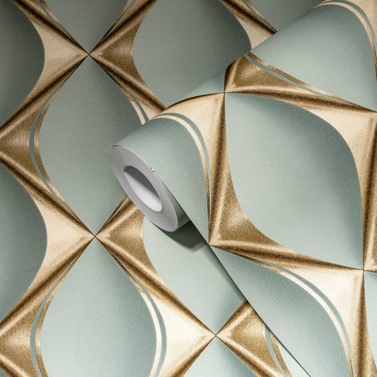 550x550-17781.jpg Unyqoos® Modern 3D Eucalyptus Vliesbehang in Goud en Blauw voor Interieurdecoratie