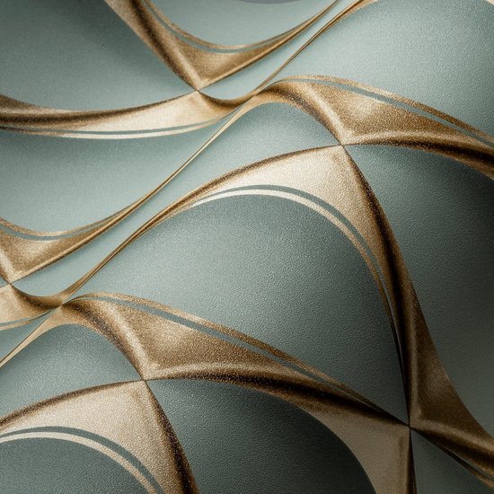 550x550-17782.jpg Unyqoos® Modern 3D Eucalyptus Vliesbehang in Goud en Blauw voor Interieurdecoratie