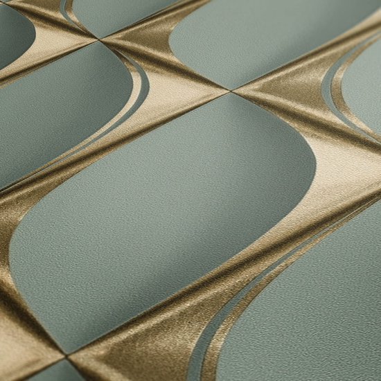 550x550-17784.jpg Unyqoos® Modern 3D Eucalyptus Vliesbehang in Goud en Blauw voor Interieurdecoratie