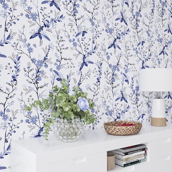 550x550-17787.jpg Unyqoos® Vintage blauw bloemenbehang voor stijlvolle woon- en slaapkamerdecoratie