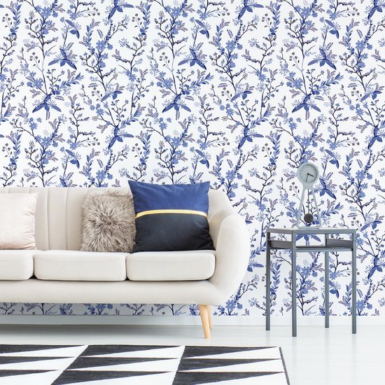 550x550-17789.jpg Unyqoos® Vintage blauw bloemenbehang voor stijlvolle woon- en slaapkamerdecoratie