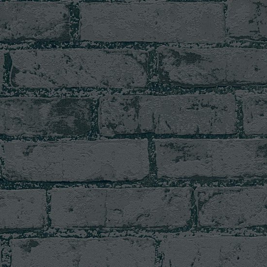 Unyqoos® Fotorealistisch vliesbehang in steenoptiek met metallic zwart baksteenpatroon 10,05 m x 0,53 m