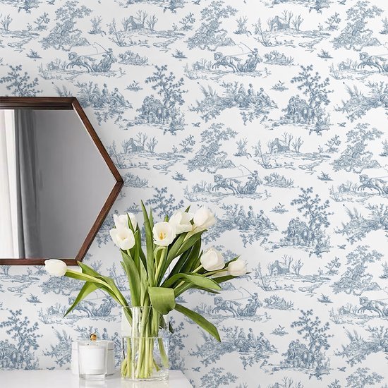550x550-17806.jpg Unyqoos® Zelfklevend blauw-wit bloemenbehang voor woonkamer en keuken muren