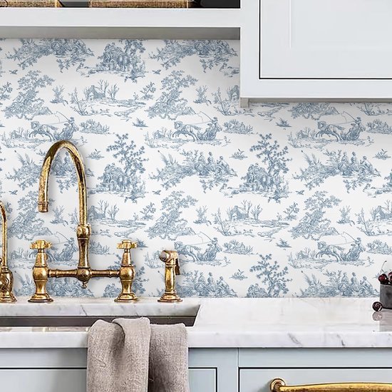 550x550-17810.jpg Unyqoos® Zelfklevend blauw-wit bloemenbehang voor woonkamer en keuken muren