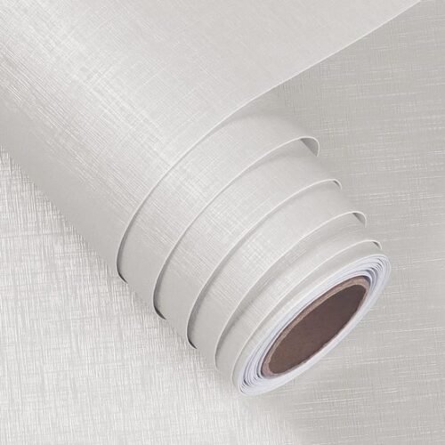 Unyqoos® Zelfklevende witte meubelfolie met linnenpatroon voor veelzijdig gebruik