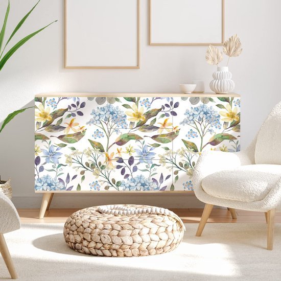 550x550-17930.jpg Unyqoos® Waterdicht vintage bloemenbehang met blauwe tropische bladeren voor elke ruimte