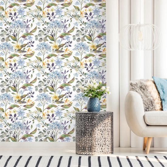 550x550-17932.jpg Unyqoos® Waterdicht vintage bloemenbehang met blauwe tropische bladeren voor elke ruimte