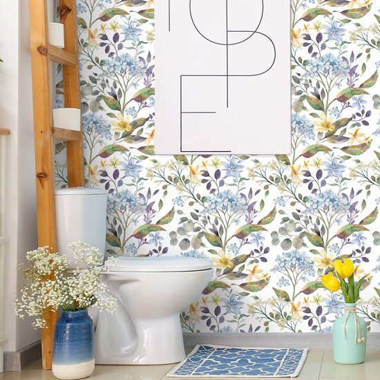 550x550-17933.jpg Unyqoos® Waterdicht vintage bloemenbehang met blauwe tropische bladeren voor elke ruimte