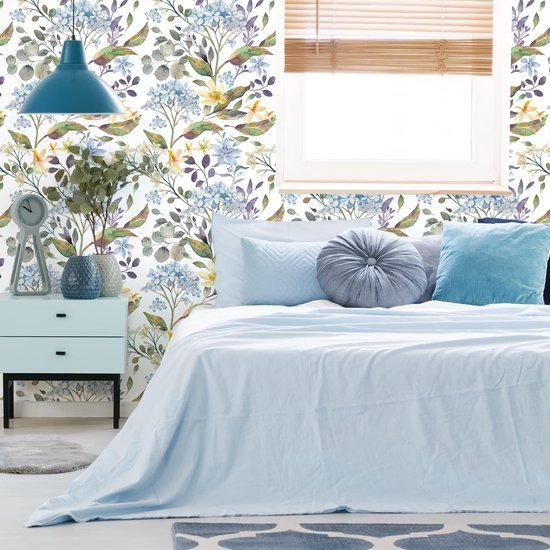 550x550-17934.jpg Unyqoos® Waterdicht vintage bloemenbehang met blauwe tropische bladeren voor elke ruimte