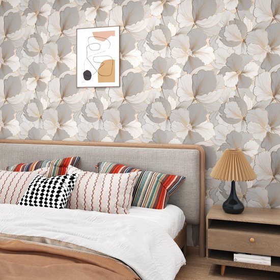 550x550-18027.jpg Unyqoos® Zelfklevend bloemenbehang in beige-goudgrijs voor stijlvolle interieurdecoratie