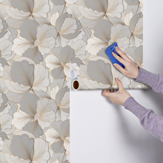 550x550-18028.jpg Unyqoos® Zelfklevend bloemenbehang in beige-goudgrijs voor stijlvolle interieurdecoratie