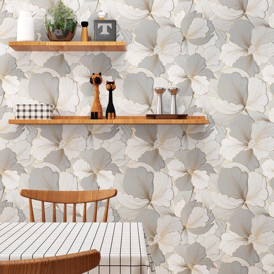 550x550-18029.jpg Unyqoos® Zelfklevend bloemenbehang in beige-goudgrijs voor stijlvolle interieurdecoratie