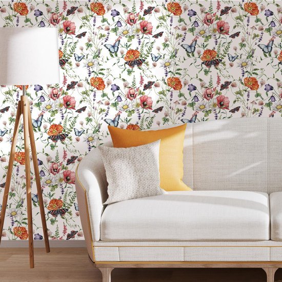 550x550-18125.jpg Unyqoos® Zelfklevend bloemenbehang met kleurrijke vlinders voor kinderkamer en woonkamer