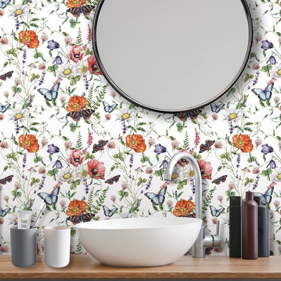 550x550-18127.jpg Unyqoos® Zelfklevend bloemenbehang met kleurrijke vlinders voor kinderkamer en woonkamer