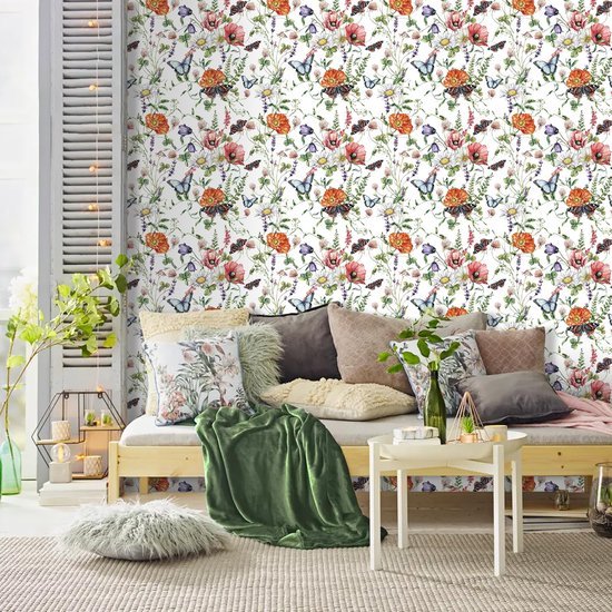 550x550-18128.jpg Unyqoos® Zelfklevend bloemenbehang met kleurrijke vlinders voor kinderkamer en woonkamer