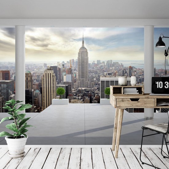 Unyqoos® Groot vliesfotobehang met New York balkon voor moderne woonkamer decoratie