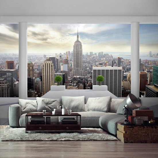 Unyqoos® Groot vliesfotobehang met New York balkon voor moderne woonkamer decoratie