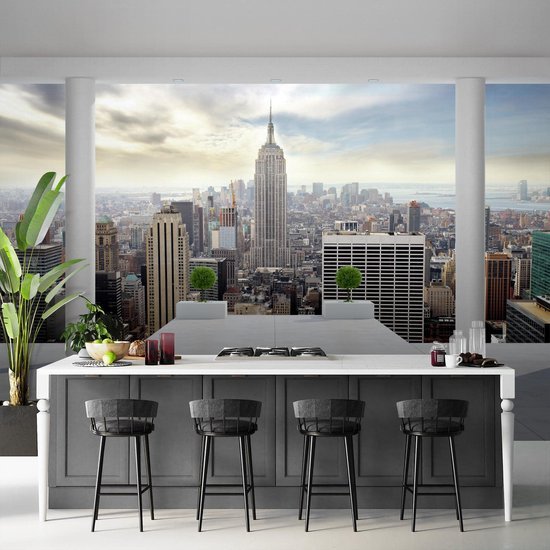 Unyqoos® Groot vliesfotobehang met New York balkon voor moderne woonkamer decoratie