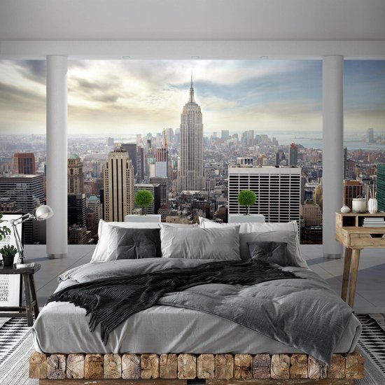 Unyqoos® Groot vliesfotobehang met New York balkon voor moderne woonkamer decoratie